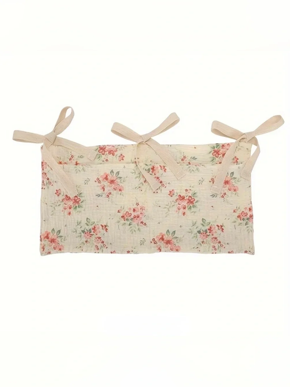 Baby Girl Hanging Tie Storage Bag Floral Cream Small Organizing Pouch Two Pocket